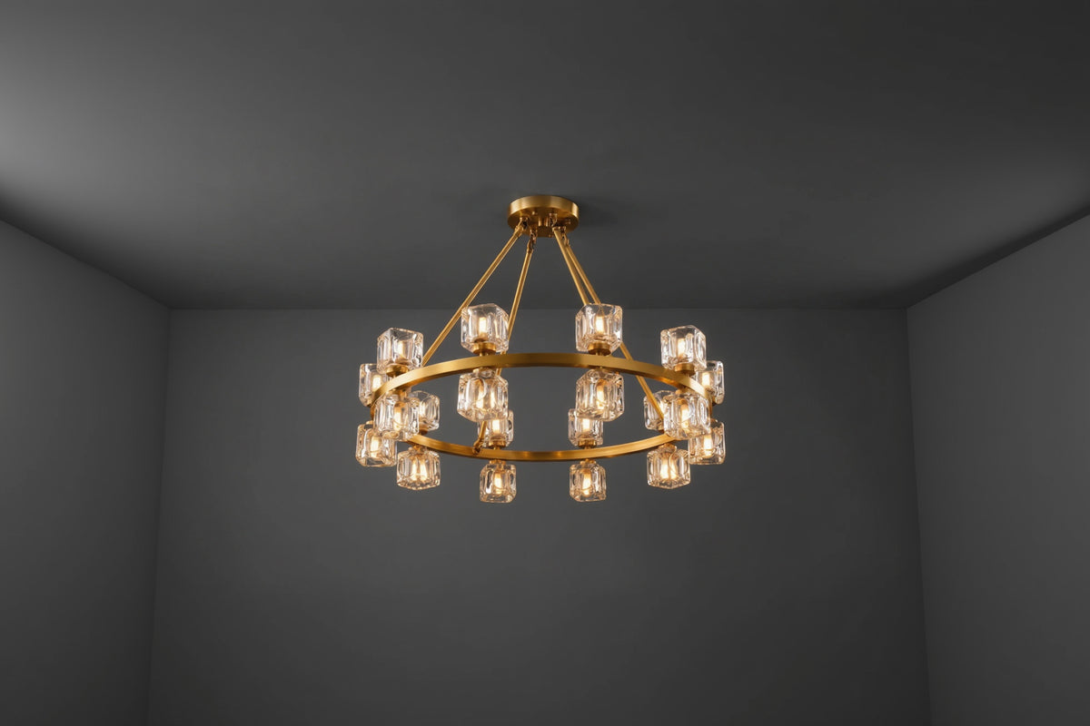 Zensori Aurelia Tiered Glass Block Ring Chandelier