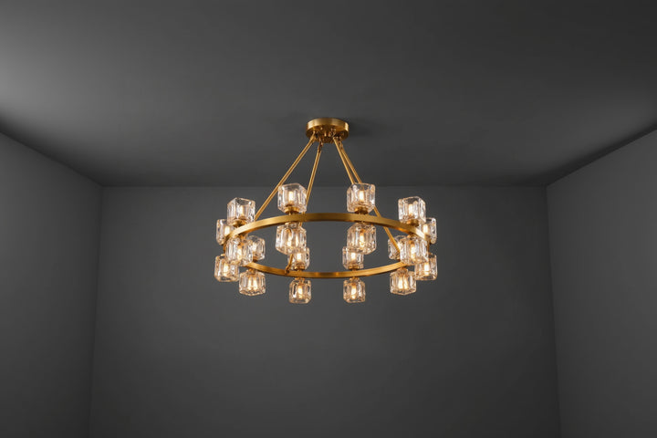 Zensori Aurelia Tiered Glass Block Ring Chandelier