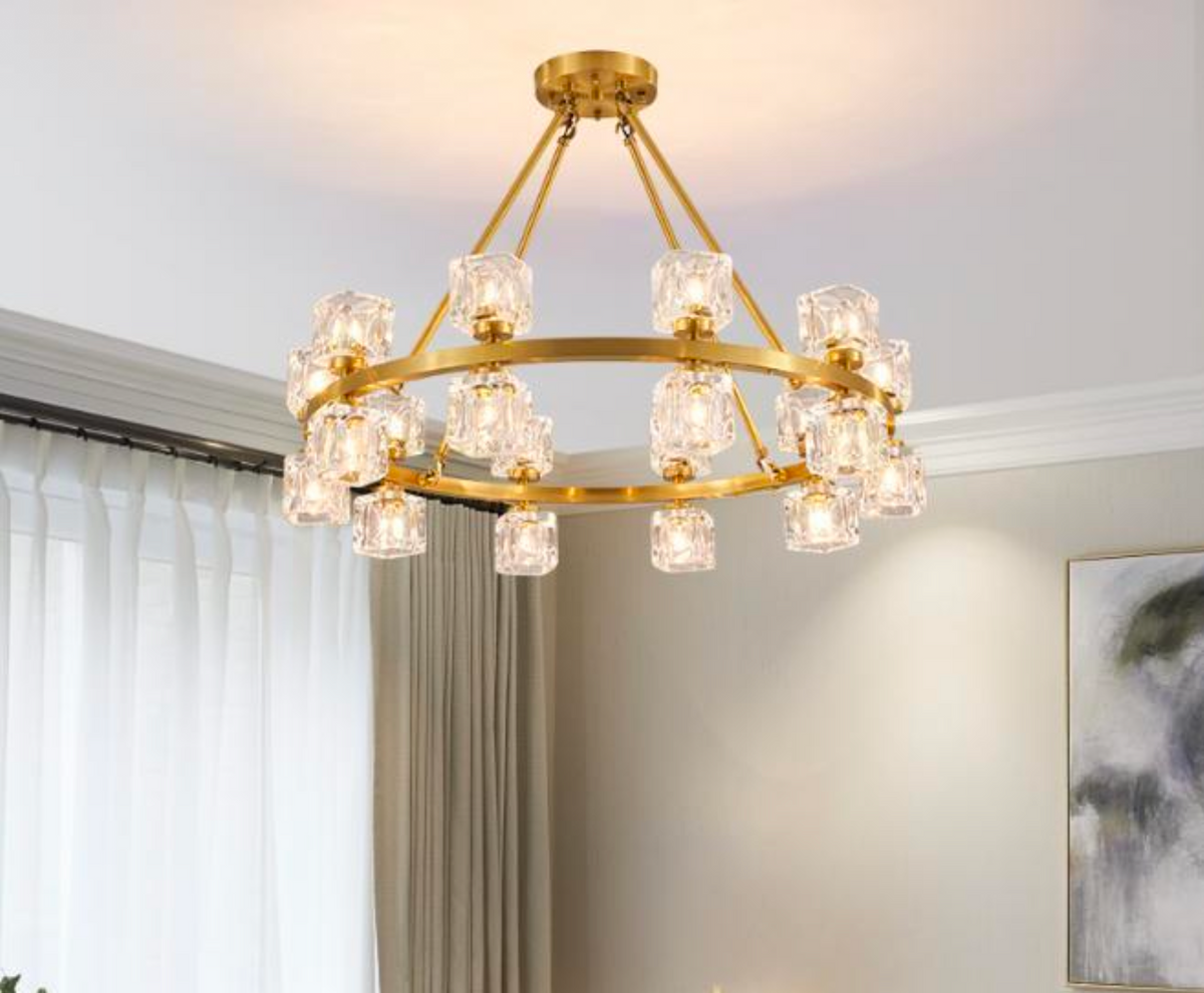 Zensori Aurelia Tiered Glass Block Ring Chandelier