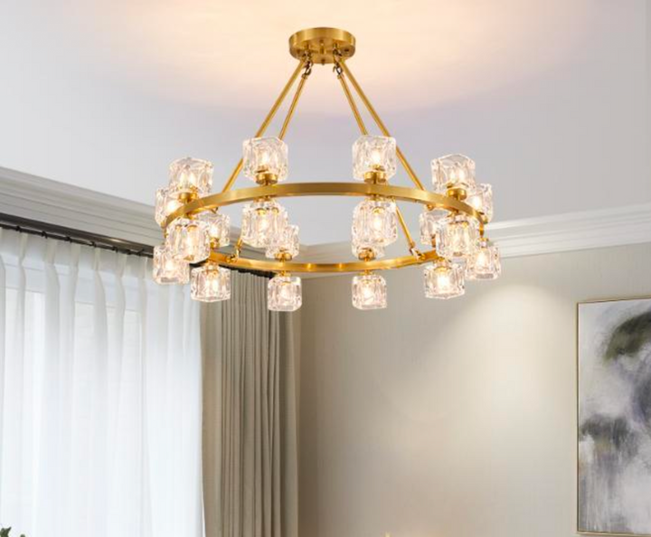 Zensori Aurelia Tiered Glass Block Ring Chandelier