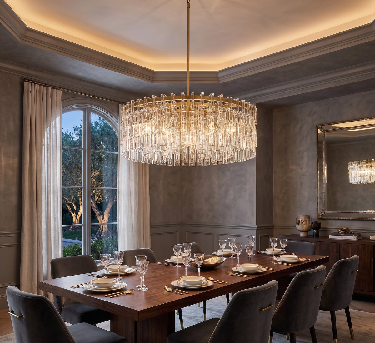 Zensori Crystal Palisade Drum Chandelier