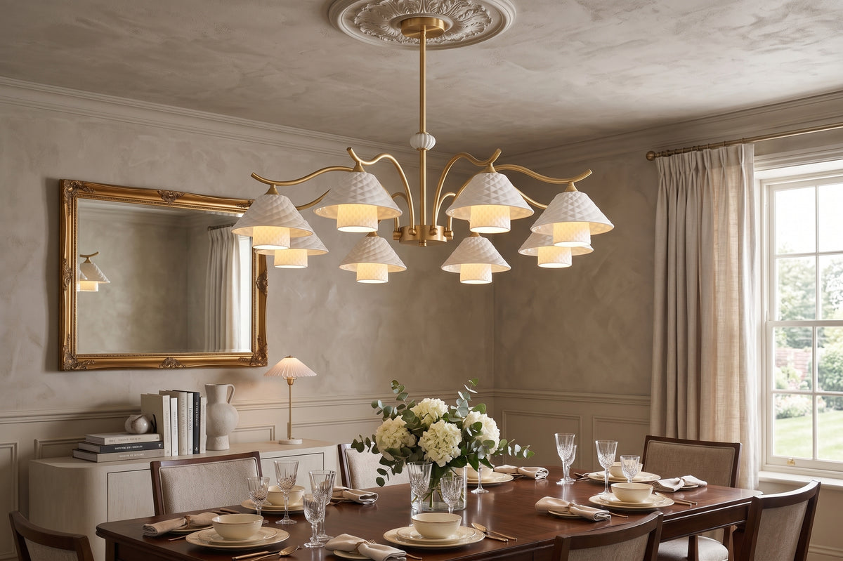 Zensori Quilted Ceramic Brass Chandelier