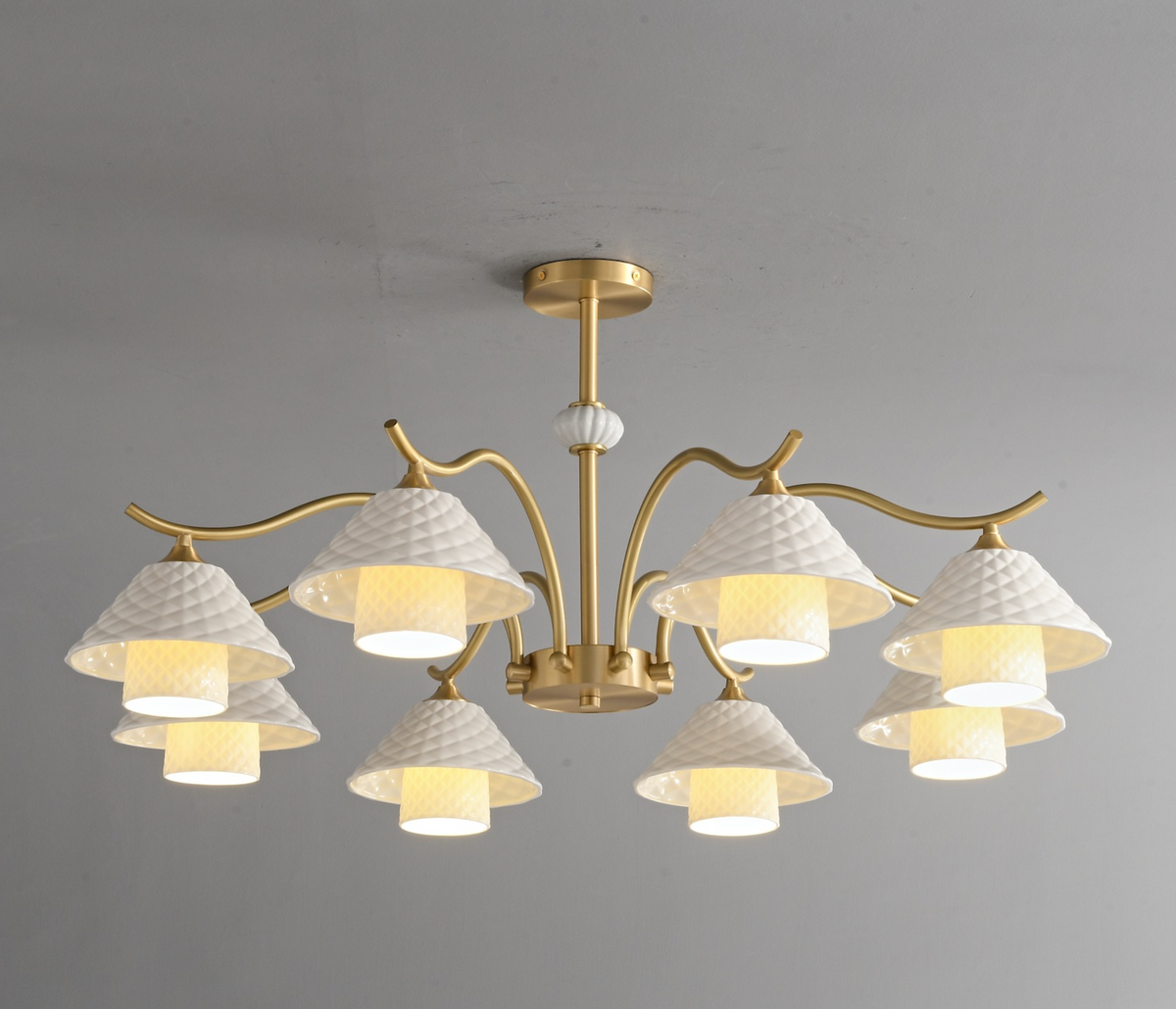 Zensori Quilted Ceramic Brass Chandelier