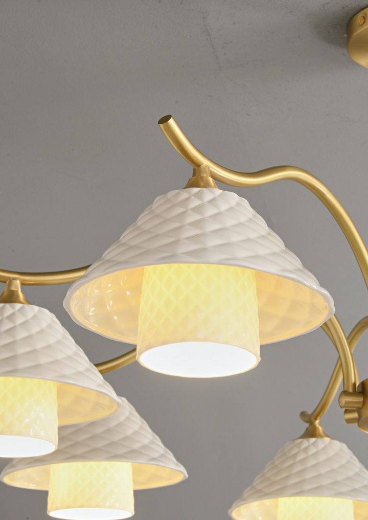 Zensori Quilted Ceramic Brass Chandelier