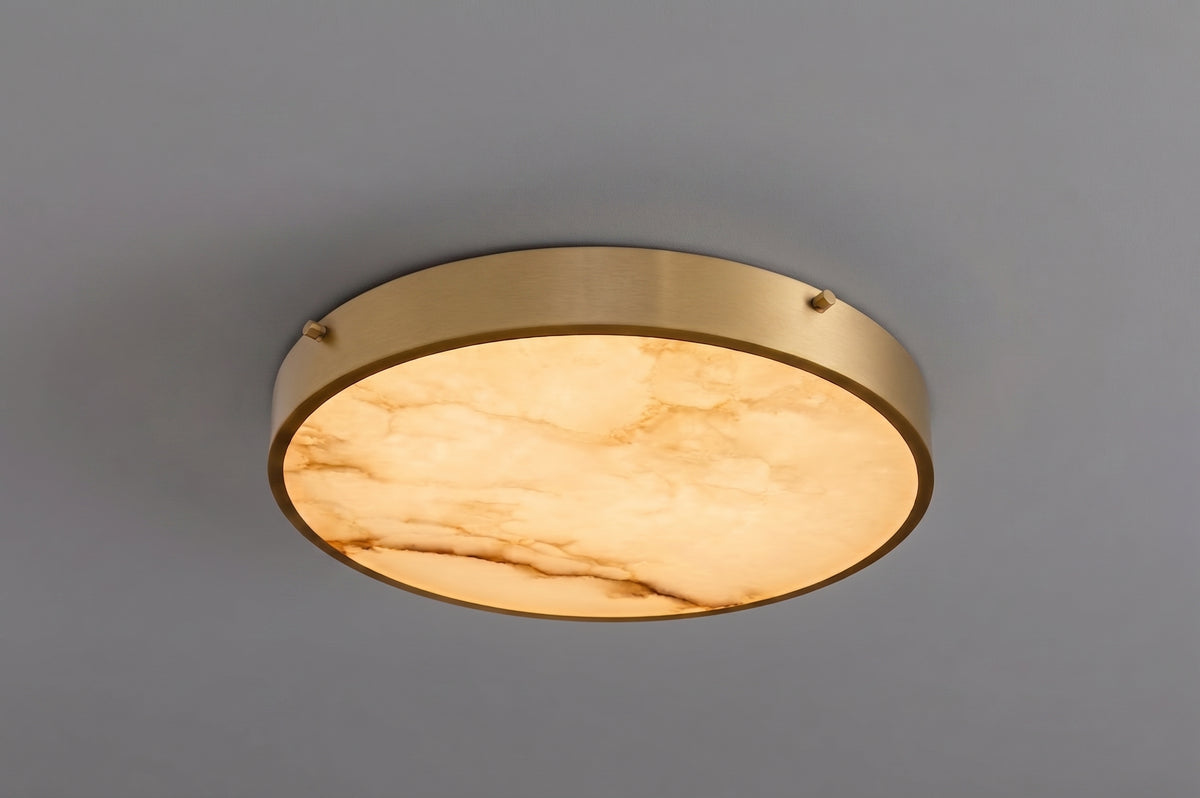 Zensori Sleek Brass Ring Onyx Flush Mount Ceiling Light
