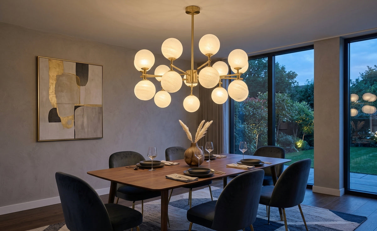 Zensori Two-Tier Brass and Globe Sputnik Chandelier